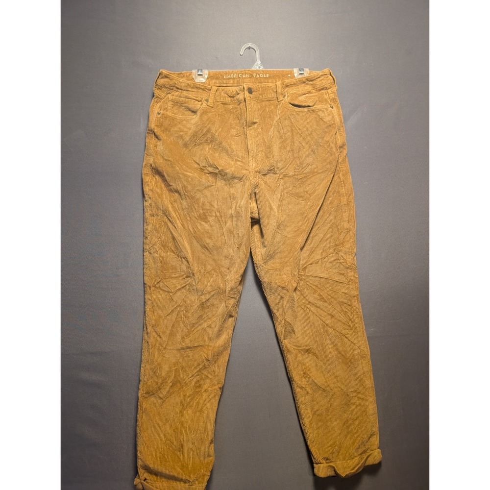 American Eagle Corduroy Pants Womens 18 Mustard Yellow Stretch Cuffed Hem Preppy